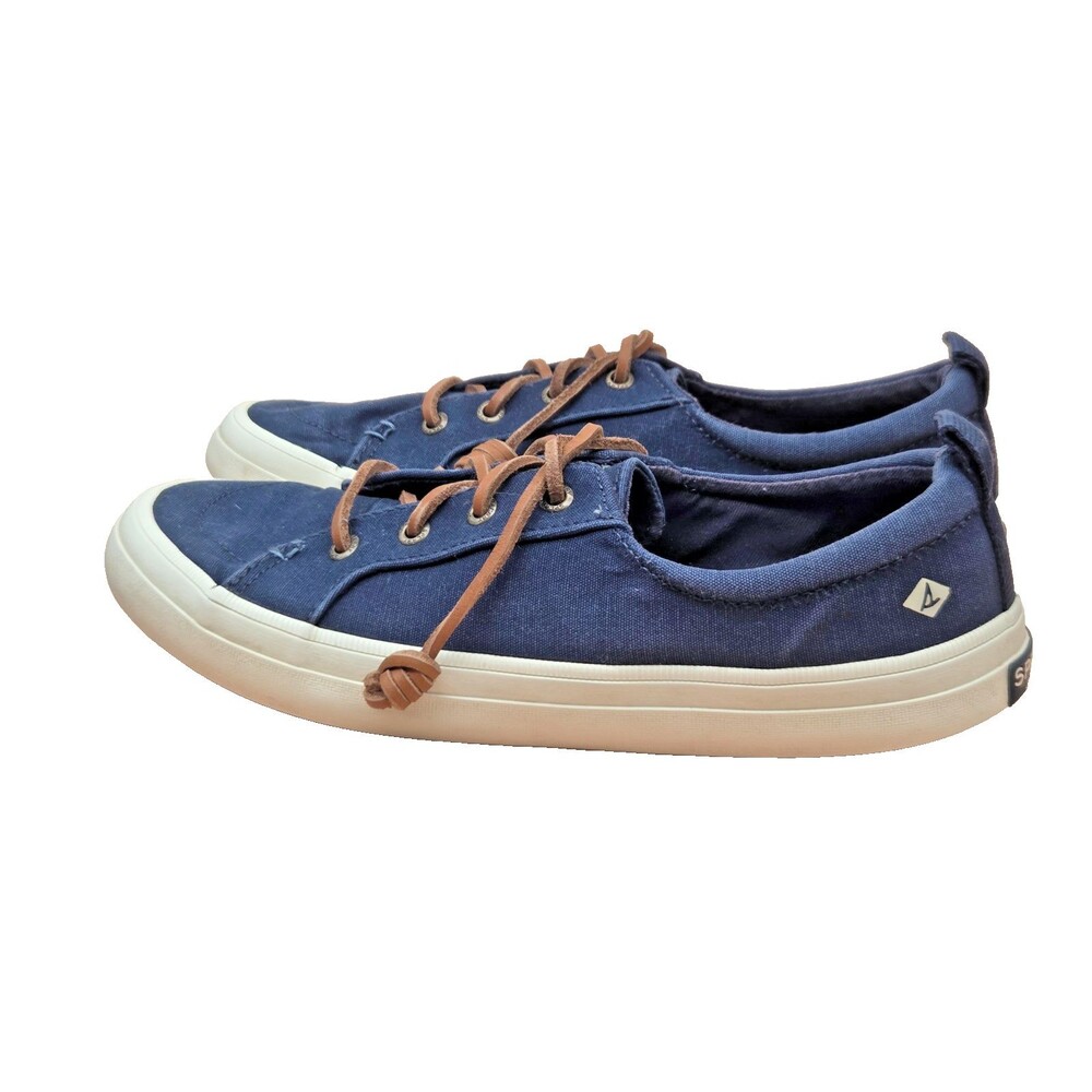 Womens Blue Sperry Boat Shoes Size 7 Canvas Leather Lace